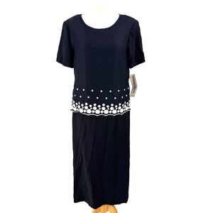 90s SERBIN Women's‎ Maxi Midi Dress Size 14 Black Bubbles Office Career USA NEW